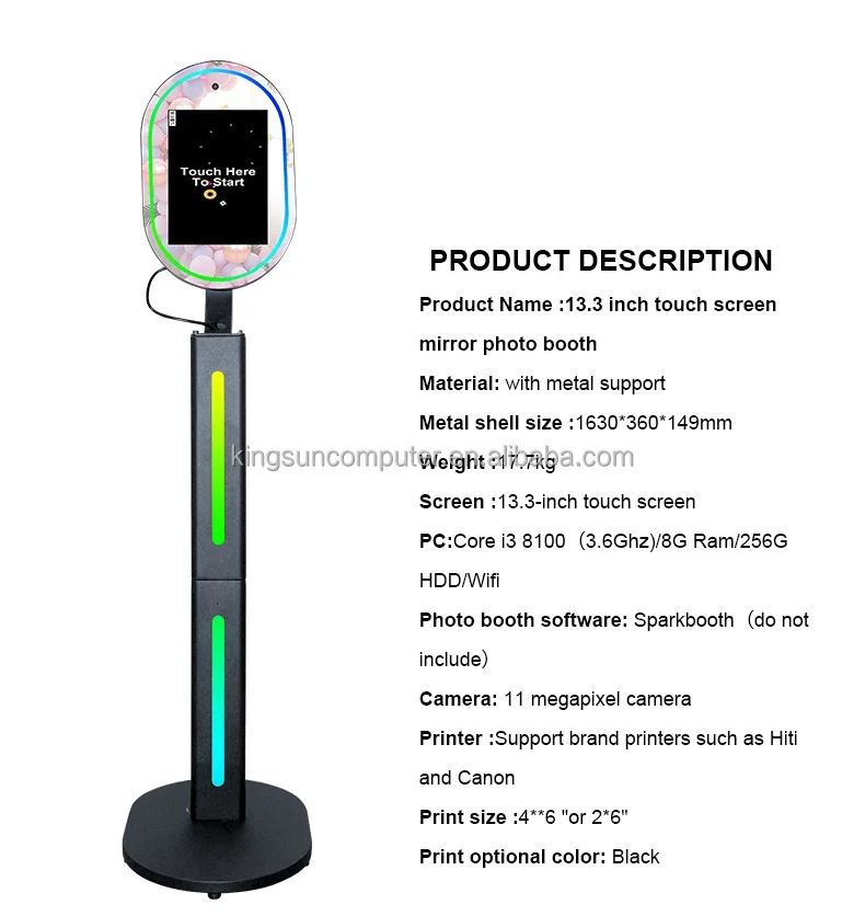 Portable 13.3 Inci Cermin Ajaib Photo Booth Layar Sentuh Mesin Photobooth Layar Lcd Dslr