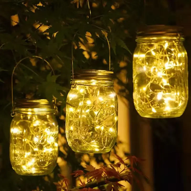 Guirxiété lumineuse solaire à LED pour bocal Mason Jar, couvercle avec cintres, couvercle d'insertion, lumière dégradée, 62 cordes