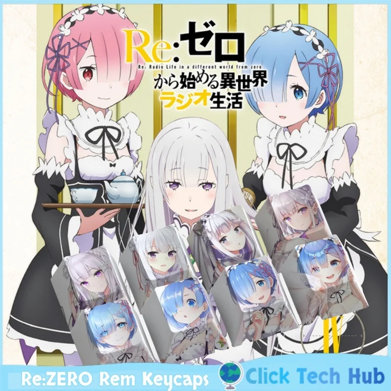 

Re:ZERO Rem Ram Колпачки для клавиш с тематикой аниме, 4 клавиши, высота вишни, PBT, пятисторонняя термосублимационная механическая клавиатура, колпачки для клавиш