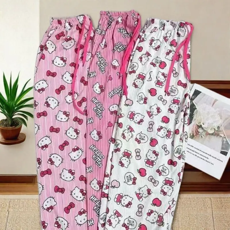 

Kawaii Hello Kitty Summer Thin Students Cute Printing Dormitory Casual Trousers Loose Home Trousers Walking Pajama Trousers