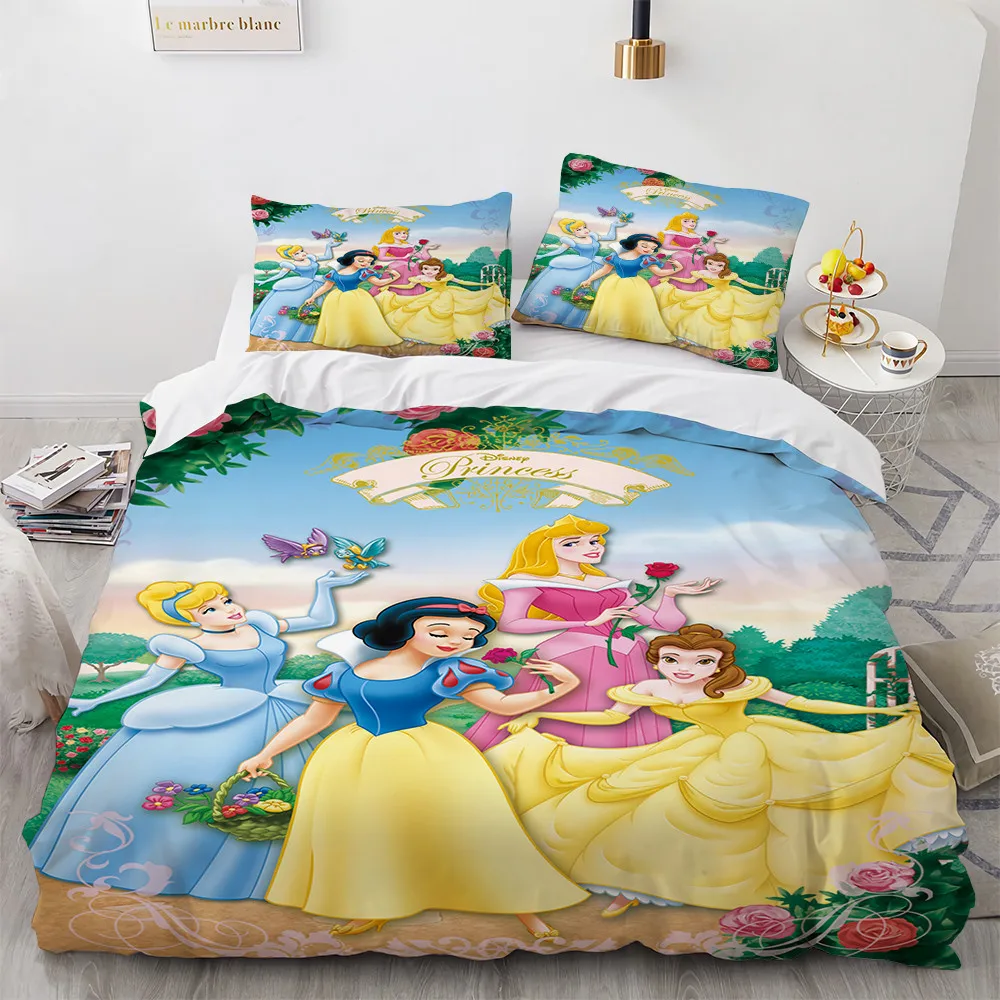 Disney Princess 3D stampato poliestere montato panno da letto Dust Dense Home Decor camera da letto Set biancheria da letto copriletto per bambini