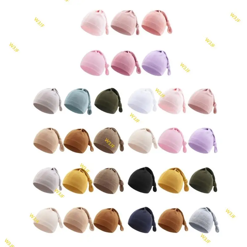 

W3JF 6pcs/pack Newborns Baby Hat Soft & Comfortable Infant Bonnet Solid Headgear