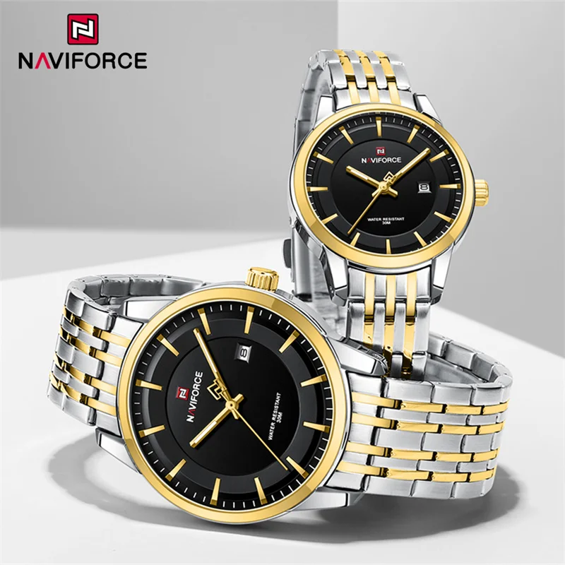 Navi force Paar Uhr Original Marke wasserdichte Mode Luxus leuchtende Edelstahl Armband Kalender Männer Frauen Armbanduhren