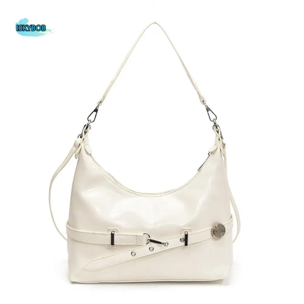 

Handbag French Buckle Shoulder Bag Leisure Y2k Leather Underarm Bag Solid Color Commuting Women's Armpit Bag Girls