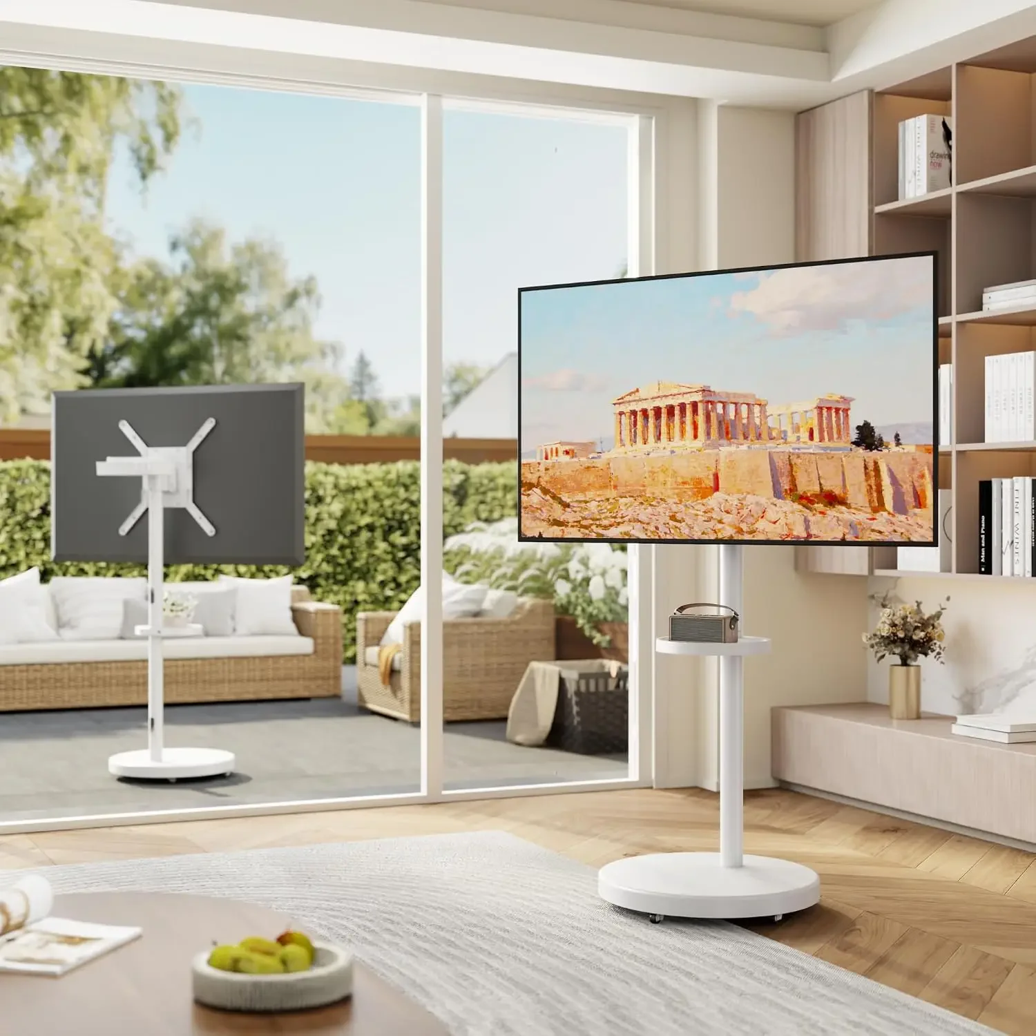 Height Adjustable Rolling TV Stand for 32-65 Inch TV up to 88 Pounds, Portrait to Landscape, Mobile TV Stand with Adjustable Sto