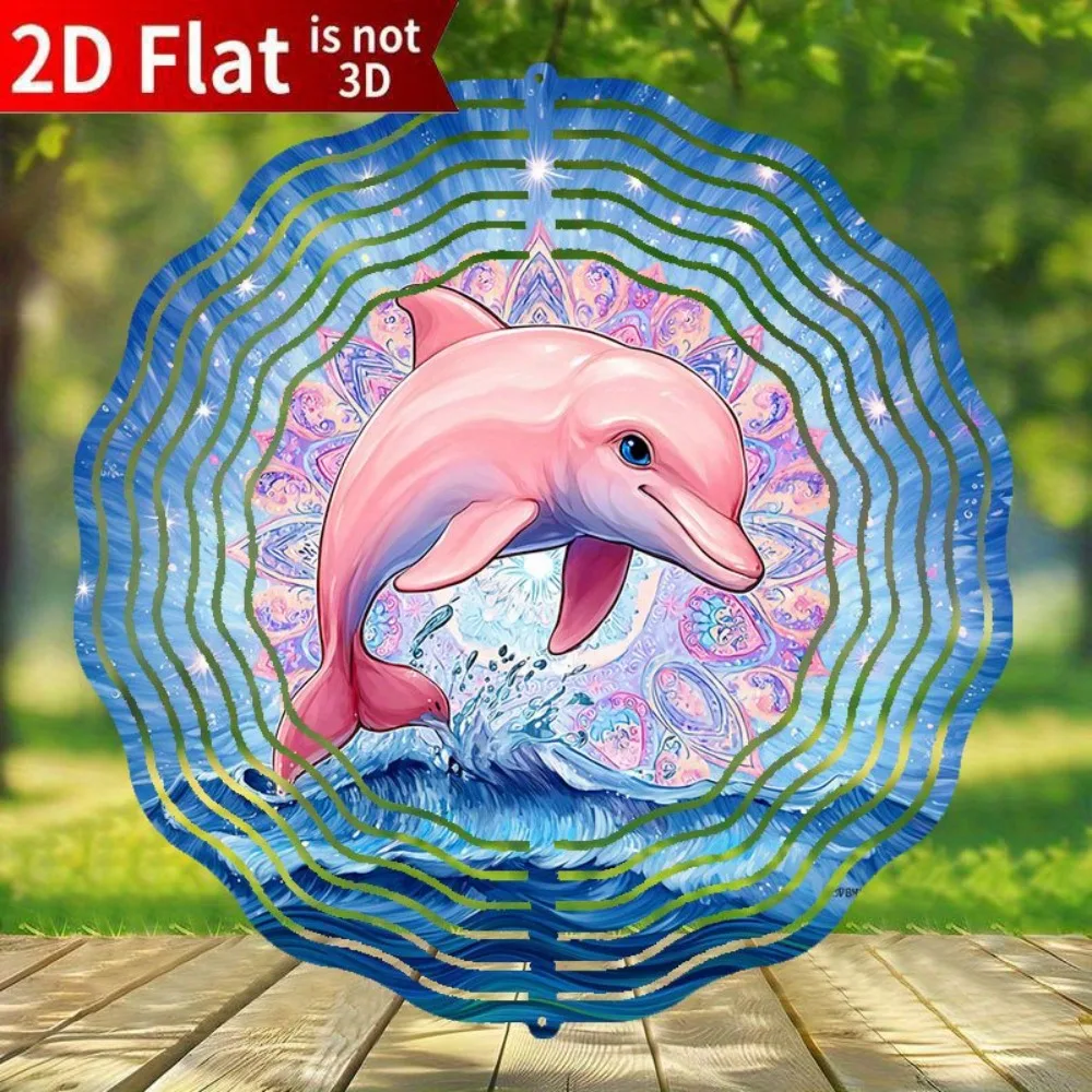 

Металлический ветряной спиннер «Розовый Дельфин» для сада, кинетическое искусство, уличный подвесной декор, украшение для патио и двора, подарок