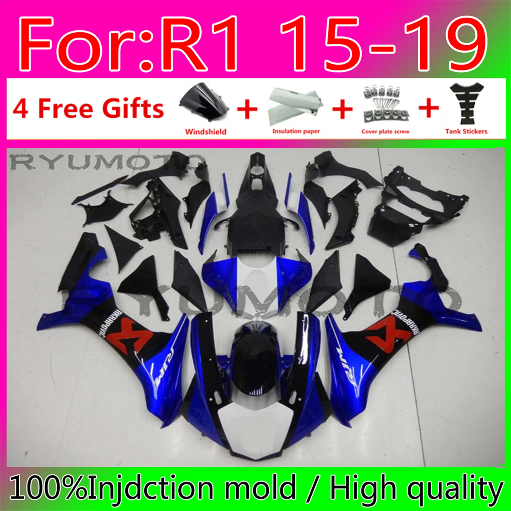 New ABS whole Fairing kit 100% fitment for YAMAHA YZFR1 2015 2016 2017 2018 2019 YZF R1 15 16 17 18 19 YZF1000 Fairings bule