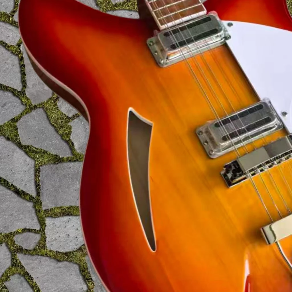 

Электрогитара полуакустическая, вишнево-красная, 12-струнная, с поворотом на 360 градусов, джазовая.