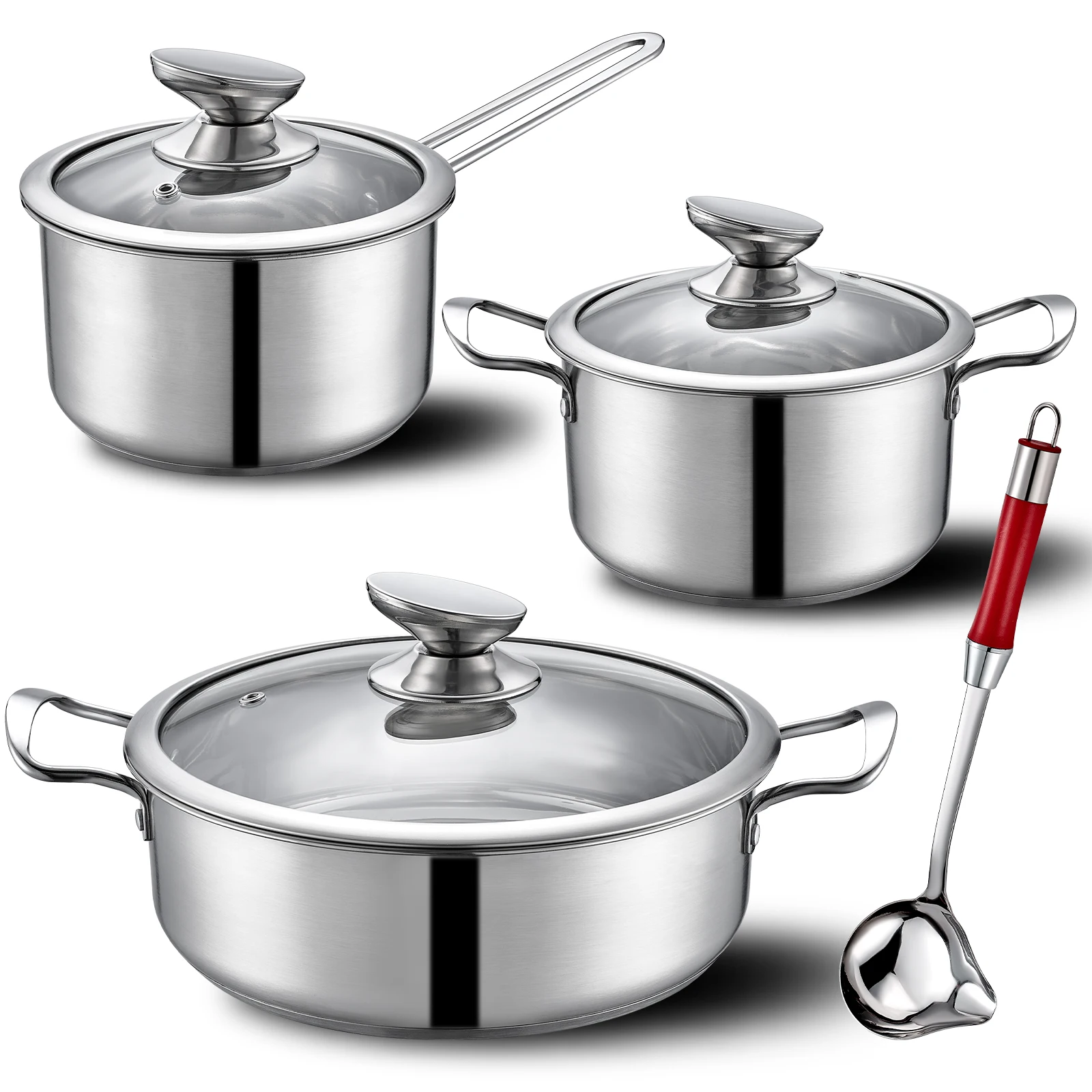 Conjunto de panelas essenciais de cozinha de 7 peças, compatíveis com indução e fogão a gás, utensílios de cozinha multifuncionais