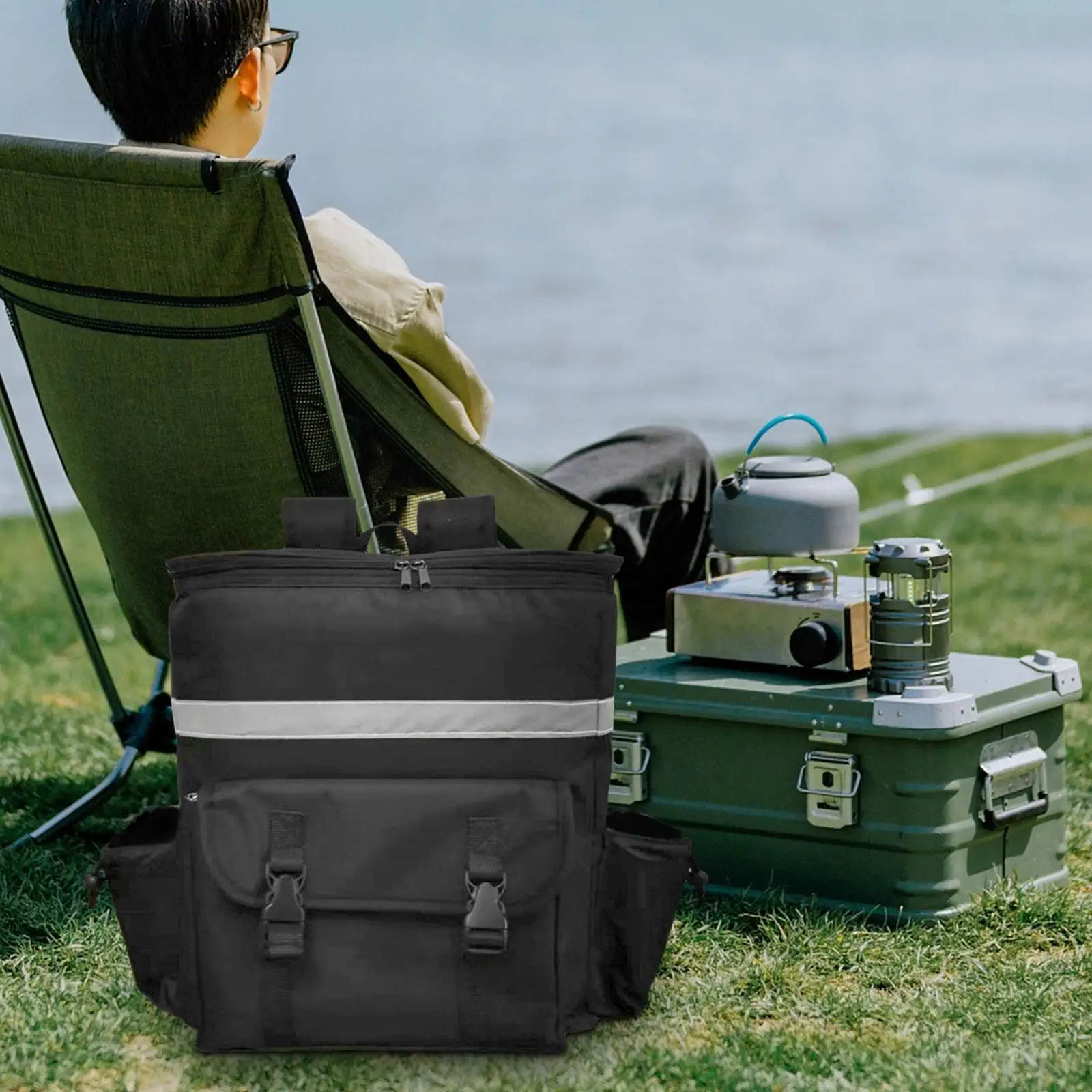 

Insulated Food Backpack Pockets Beach with Cup Holders Drink Groceries Food Warmer Backpack Food Delivery Box Thermal Cooler Bag