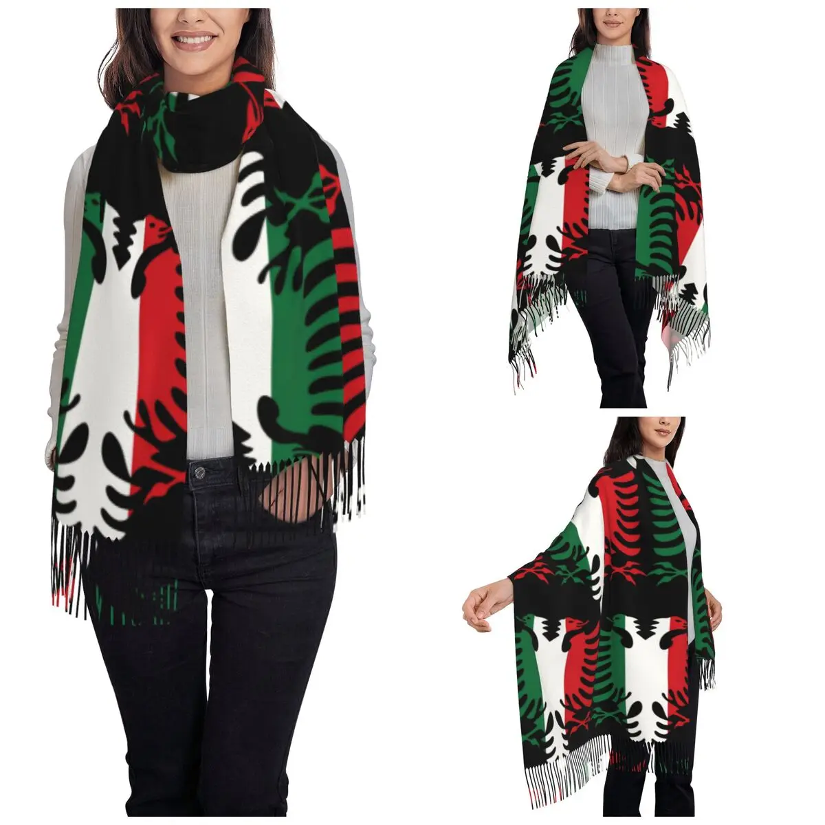 Womens Scarf with Tassel Italy Albania Flag Long Winter Warm Shawl Wrap Kosovo Albanians Gifts Pashmina Scarves