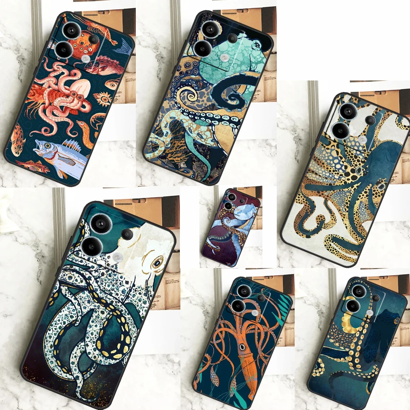 Marine Life Ocean Octopus Case For Xiaomi Redmi Note 13 12 11 9 10 Pro 9S 10S 11S 12S Redmi 13 12 10C 12C 13C Coque