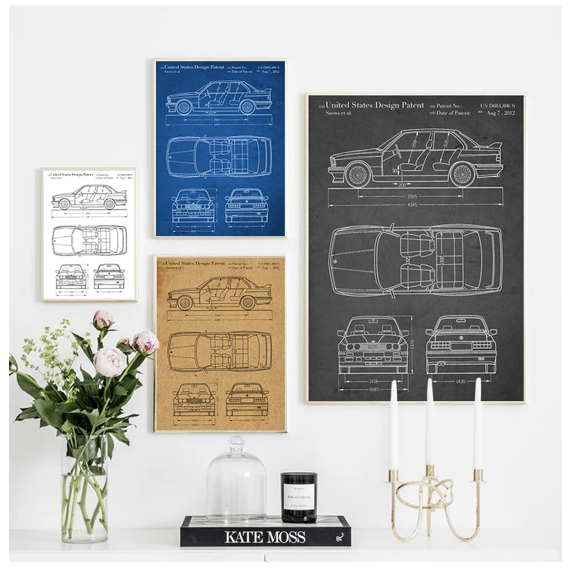 Opereau d'art de voiture E30 M3, art mural automatique, affiche de transport, décoration de chambre, impression, plan, idée cadeau, décorations murales