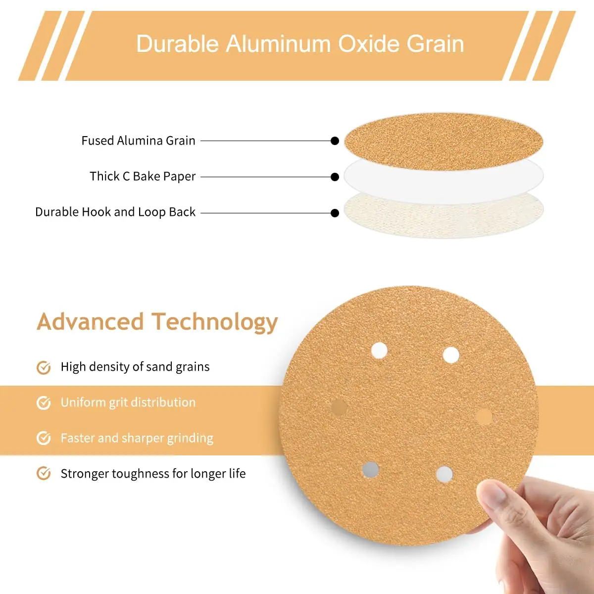 

6-дюймовая наждачная бумага с крючками и петлями на 6 отверстий, 52 шт. с полировальной подушечкой, зернистость 80–400 для полировки и шлифования кузова металла
