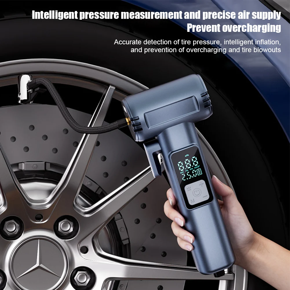 6 In1 Vehicle Tire Inflator Air Compressor Escape Tool with Safety Hammer and Seat Belt Cutter Car Tire Air Pump with LED Light