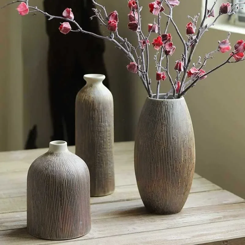 

Vase Ceramic Retro Chinese Style Rough Pottery Home Decoration with Dryfloral Decorations Simple Handmade Pottery Jar Decoration