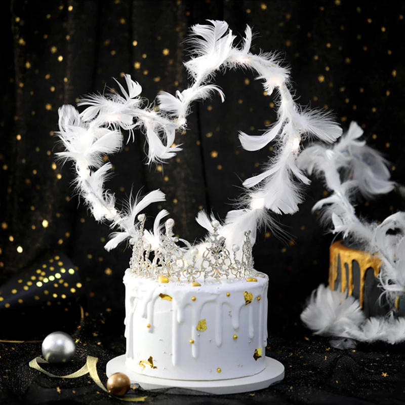 Adorno de pastel de plumas para cumpleaños, boda, pastel, fiesta, decoración de pastel, postre horneado, suministros de decoración superior para pastel del Día de San Valentín