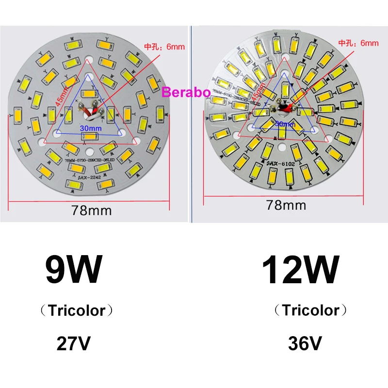 5 Stück 5730 SMD Glühbirnenlampe Zweifarbig 3W 5W 7W 9W 12W 15W 18W Runde LED-Lichtplatte LED-Chip Aluminium-Lampenplatte für LED-Glühbirne – Detail 5