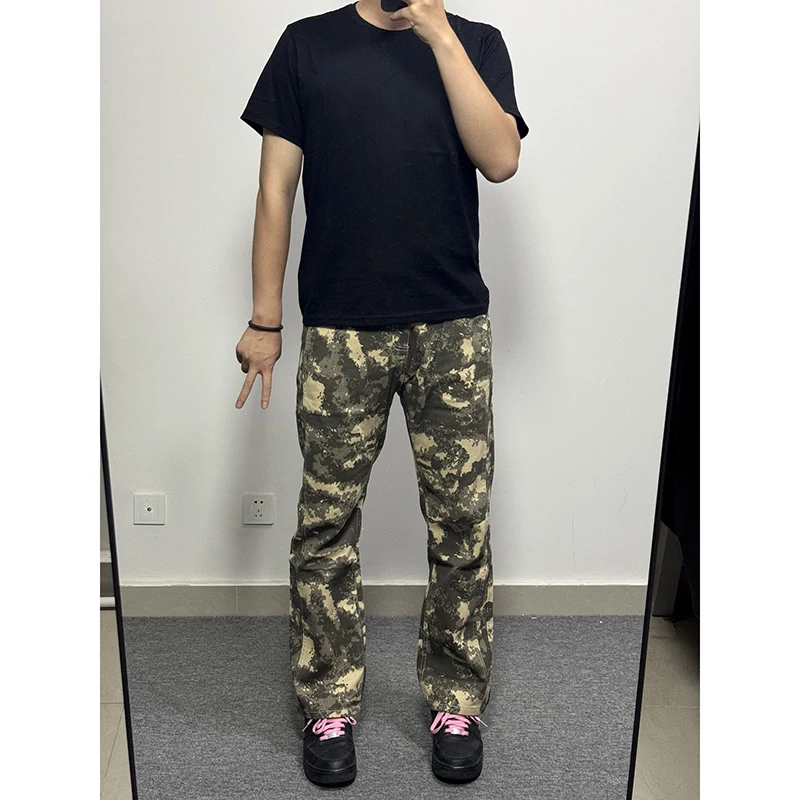 

Vintage Camouflage Workwear Pants Men's Autumnal High Street Vibe Outdoor Casual Sports Straight Leg Trousers
