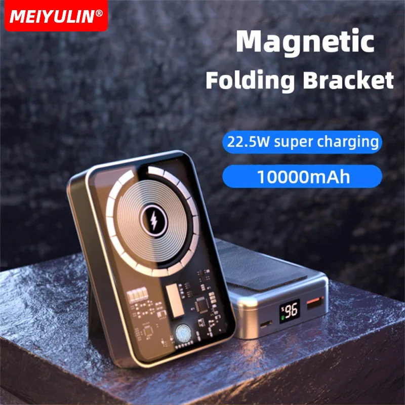 10000mAh Wireless Transparent Power Bank External Auxiliary Battery Fast Charging Magnetic Powerbank For iPhone Xiaomi Samsung