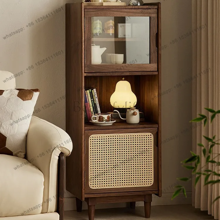 Factory direct sales black walnut retro wind vertical cabinet storage solid wood cabinet