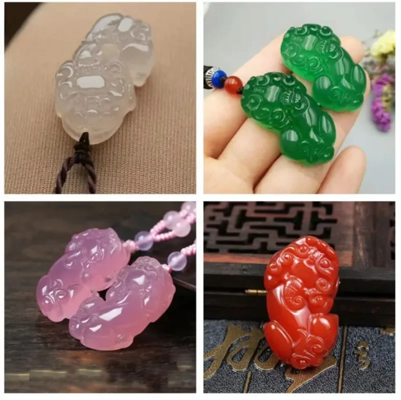 Three-dimensional Chalcedony Agate PiXiu Pendant Multi-color Hand-carved Fashion Jewelry Mascots for Men and Women Festival Gift