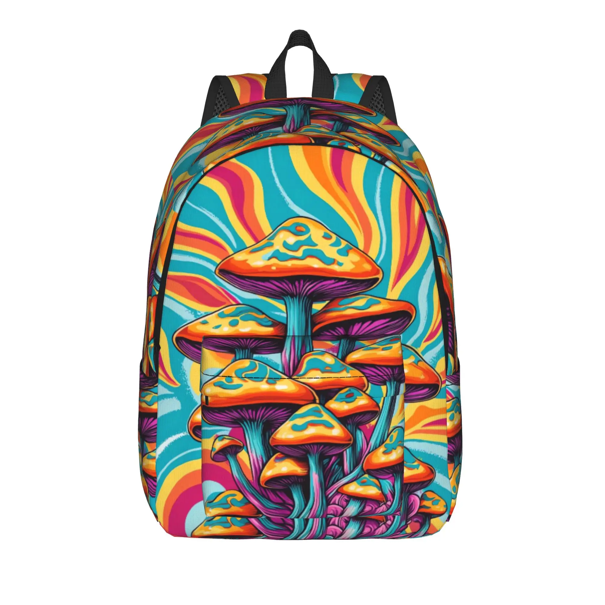 Psychedelic Rainbow Stacked Mushroom Backpack Pretty Backpacks Student Unisex Daily Large High School Bags High Quality Rucksack