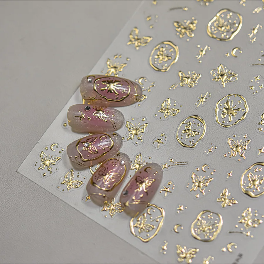 Purple Butterfly Stamp 5D Nail Art Sticker Shiny Bowknot Glitter Flower Floral Insects Self Adhesive Decoration Manicure Decal