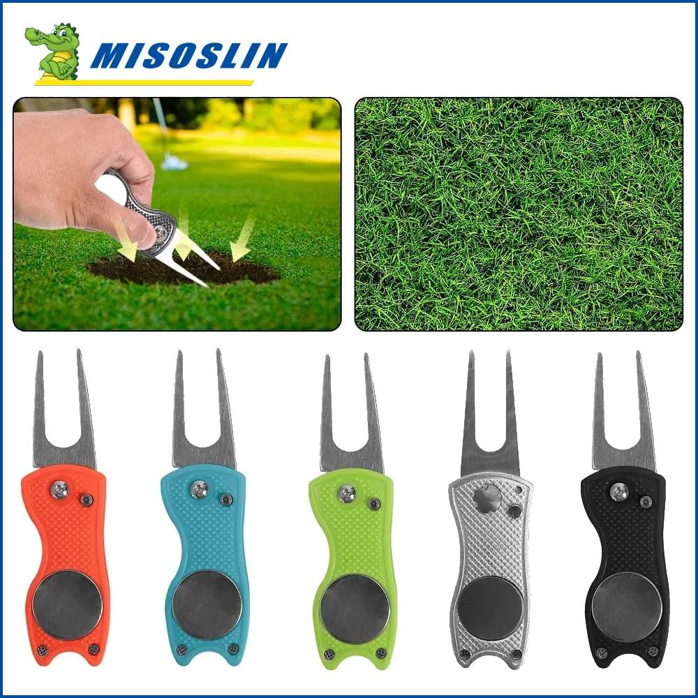 

Foldable Golf Divot Repair Tool with Magnetic Ball Marker and Pop-up Button Green Tool Putting Green Golf Fork Training Aids
