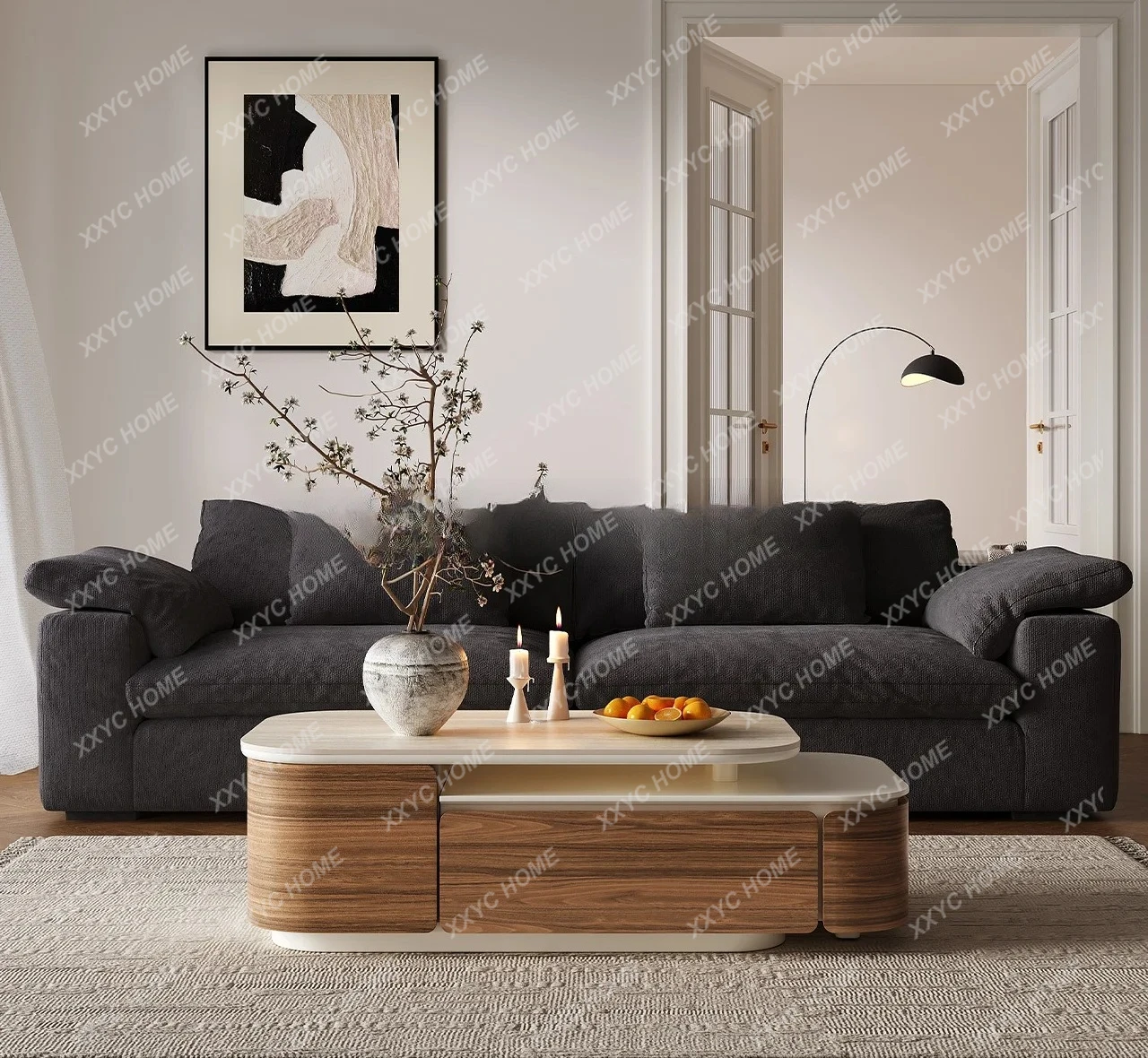 A Retractable cave stone rock slab coffee table small apartment living room home light luxury high-end sense