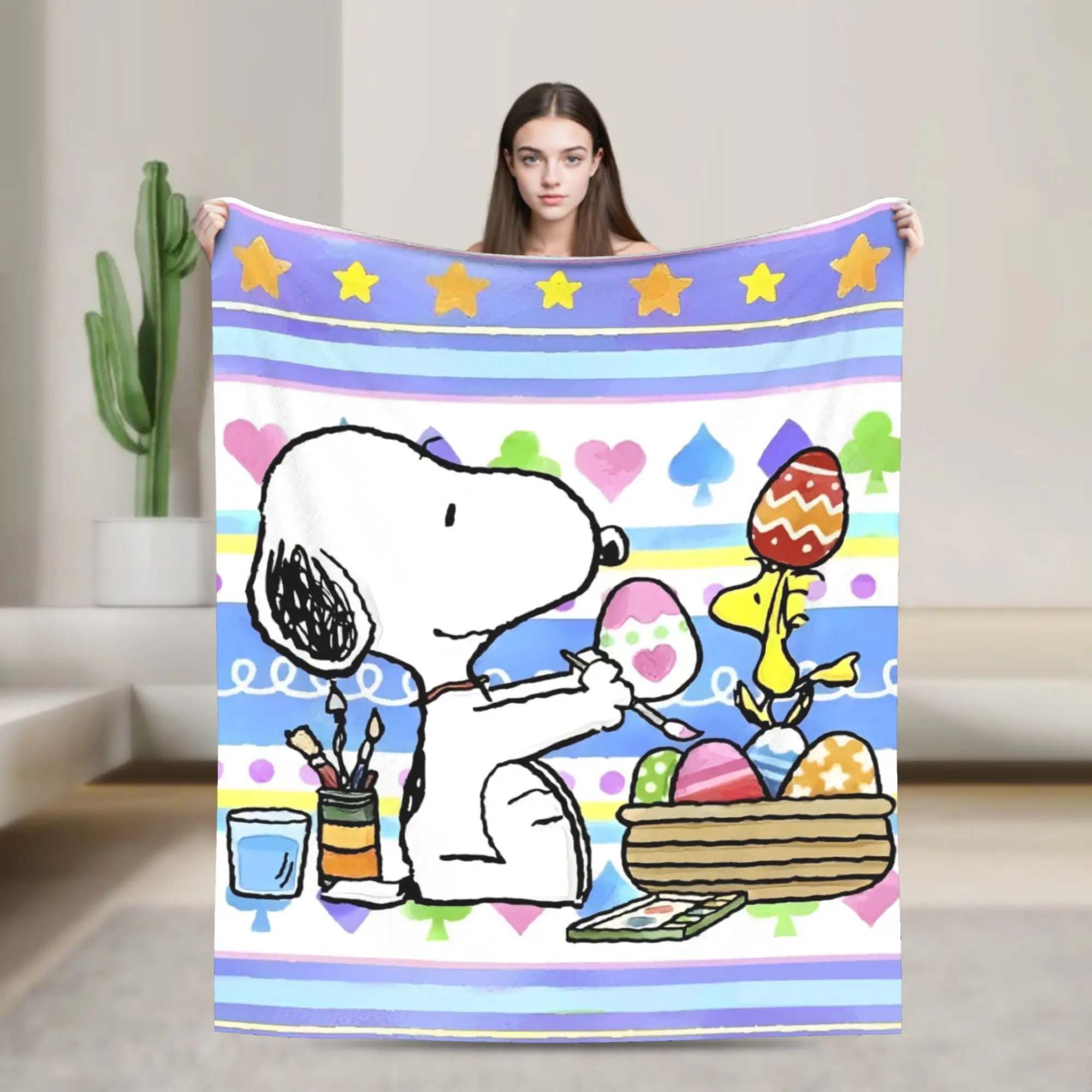 Happy Easter Eggs Snoopys Blanket Cover Fleece  Lightweight Thin Throw Blankets for Bedroom Sofa Bedroom Quilt