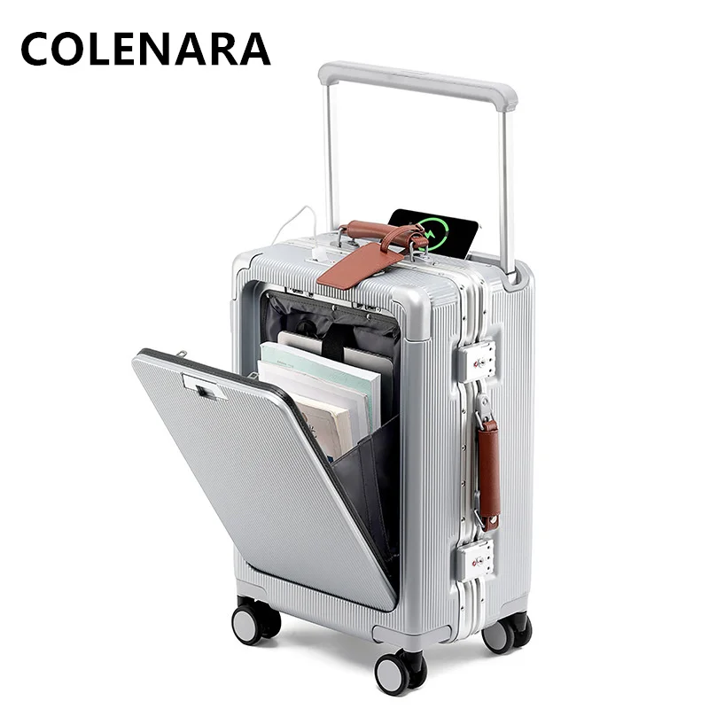 COLENARA Valigia per laptop 20 "24" 26 pollici Valigia d'imbarco con apertura frontale Trolley di ricarica USB Valigia universale con ruota