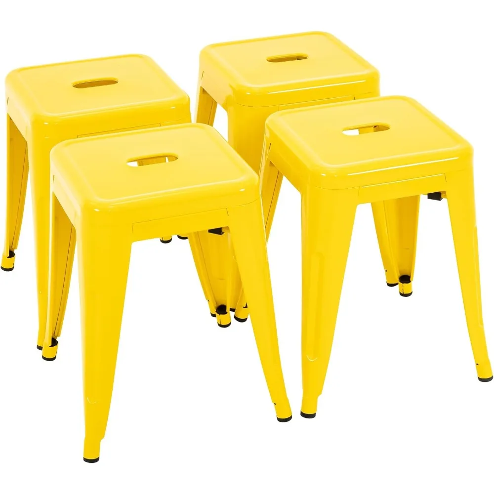 Conjunto de bancos de metal industrial de 18 unidades, bancos de sala de aula empilháveis, cadeiras de jantar de metal sem encosto para ambientes internos e externos, cozinha curta