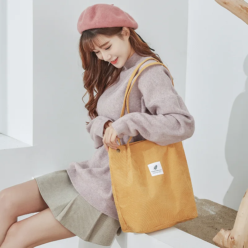 Bolso de compras grande de pana japonesa para mujer, bolsa de hombro cruzada, bolso de almacenamiento de compras grande, Otoño, 2023