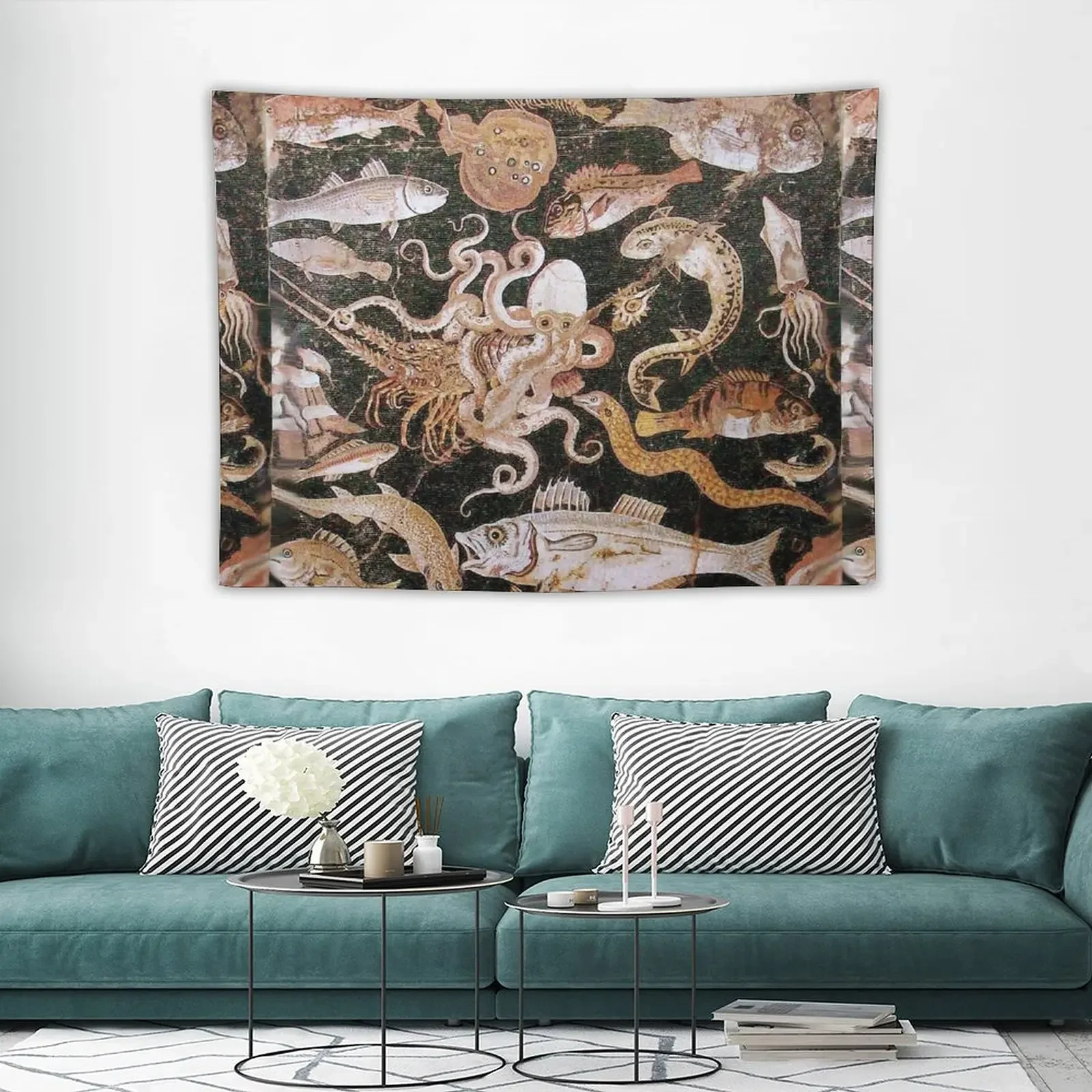 New POMPEII COLLECTION / ANTIQUE OCEAN - SEA LIFE SCENE,OCTOPUS AND FISHES Tapestry Bed Room Decoration Tapete For The Wall