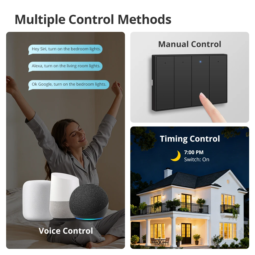 Benexmart US AU Zigbee Interruptor de luz de parede sem neutro com neutro Funciona com Tuya Smartthings Alexa Google Home 1 2 3 4 6Gangs