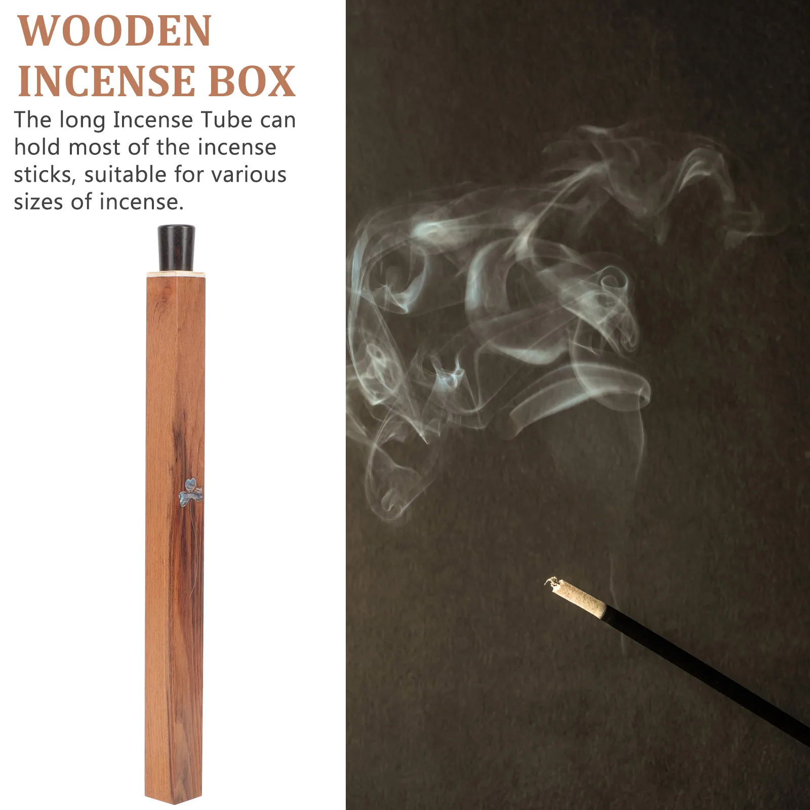 

STOBAZA Incense Holder Burner with Storage Tube Wooden Bracket for Stick Cones Aromatherapy Decor Vanilla Square Canister