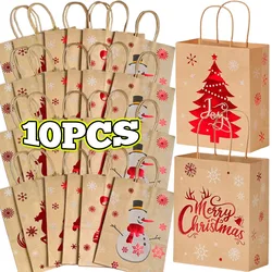 Wholesale Kraft Gift Handle Bags Christmas Party Candy Cookie Packaging Treat Pouch Cute Santa Claus Snowman Decoration Supplies