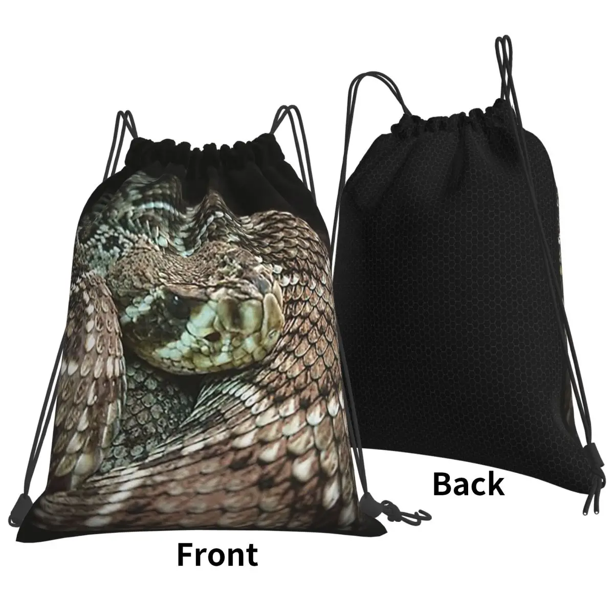 Snake, Coiled Diamondback Rattlesnake Backpacks Casual Drawstring Bags Storage Bag Book Bags for Man Woman School