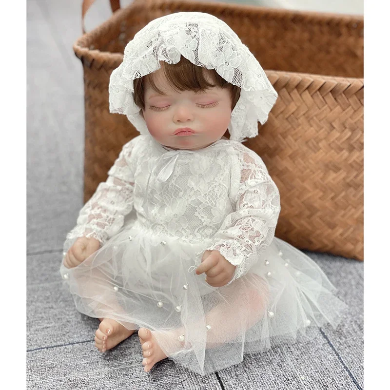 

47CM Already Finished Bebe Reborn Doll Rosalie with Rooted Hair Handmade Lifelike Sleeping Baby 3D Painted Skin Visible Veins