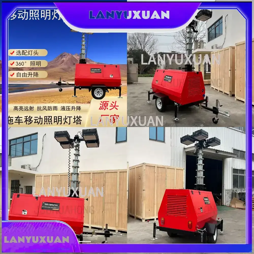 

2026 LED Lighting Tower Trailer 9m Hydraulic Lift Light Tower for HMF969L-W Water Cooled Generator for Construction