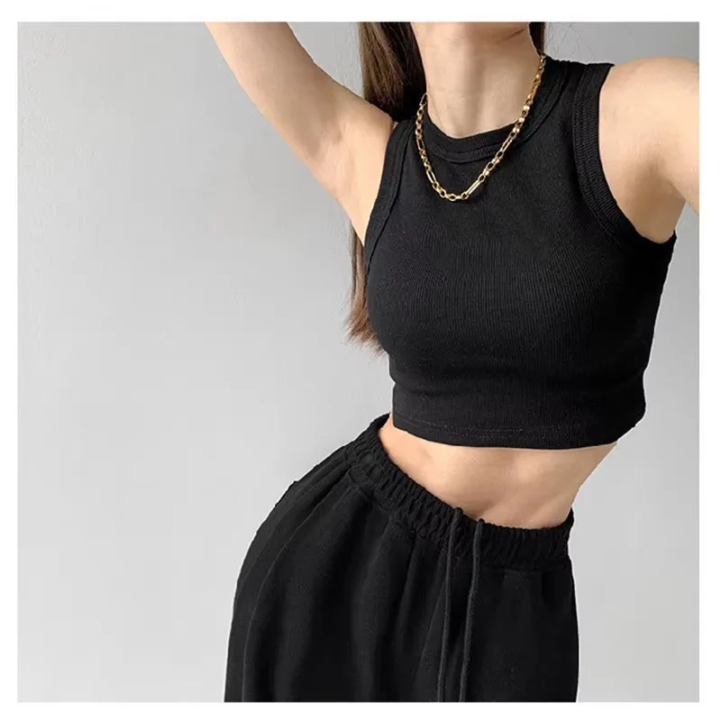 

top tank vest Thread Spicy Girl Style Retro Letter Embroidered Sleeveless Women's Short Open Umbilical H-shaped Student Top vest