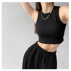top tank vest Thread Spicy Girl Style Retro Letter Embroidered Sleeveless Women's Short Open Umbilical H-shaped Student Top vest