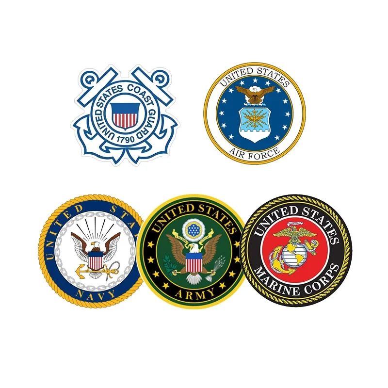 5 Pcs Militray Pegatinas Logo Stickers United States Army Decals for Laptop Fridge Notebook Pitcher Decora Vinyl Waterproof PVC
