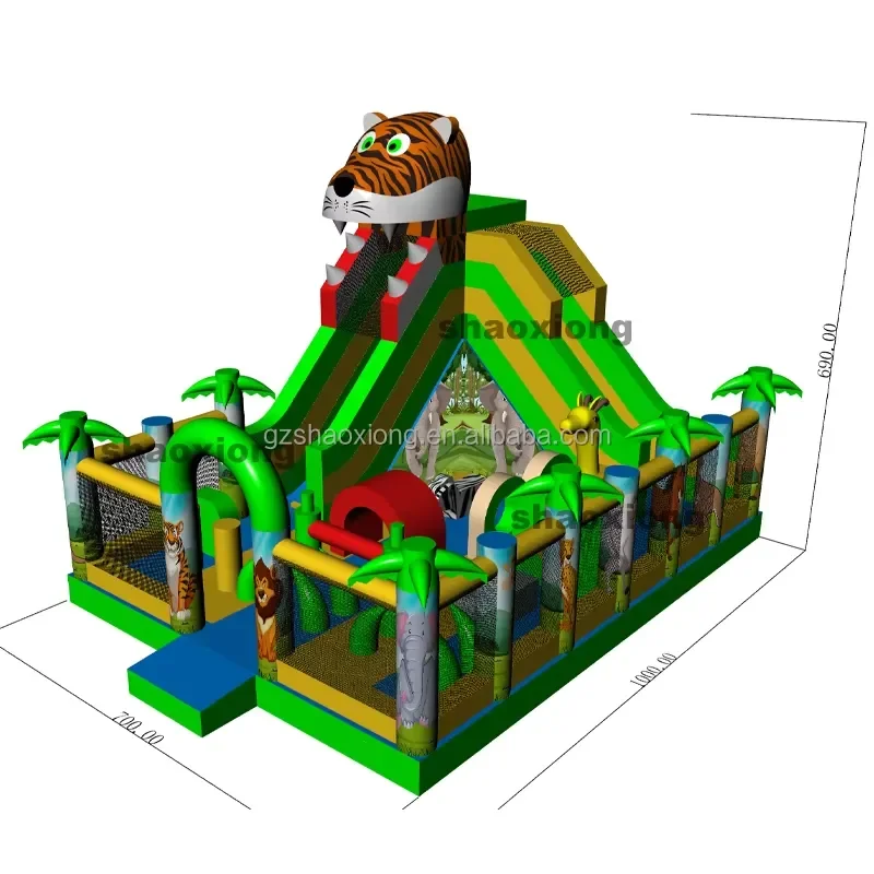 Commercial Kids Toddler Large Safari Animal Theme Jumping Bouncy Castle Slide Obstacle Combo Inflatable Bounce House with