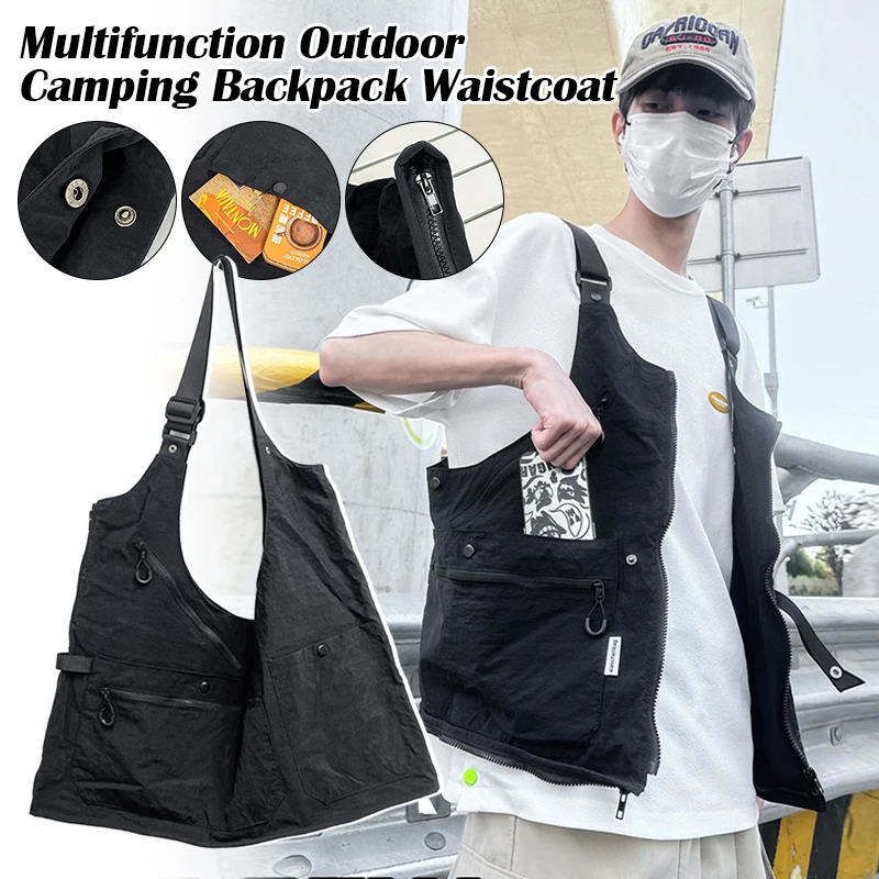 Unisex Multifunction Vest Outdoor Camping Variable Backpack Waistcoat Dual-Purpose Crossbody Bag Personalized Large Capacity