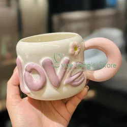 Relief Love Cup Novelty Hand Painted Ceramics Mug Heart Shape Coffee Cup Romantic Gifts Afternoon Tea Glass Breakfast Milk Cups