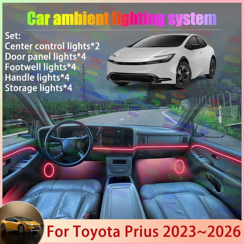 

Для Toyota Prius XW60 MK5 5th 2023 2024 2025 2026 2/18 в 1 автомобильный атмосферный светильник RGB абажур ансамбль стример атмосферный набор