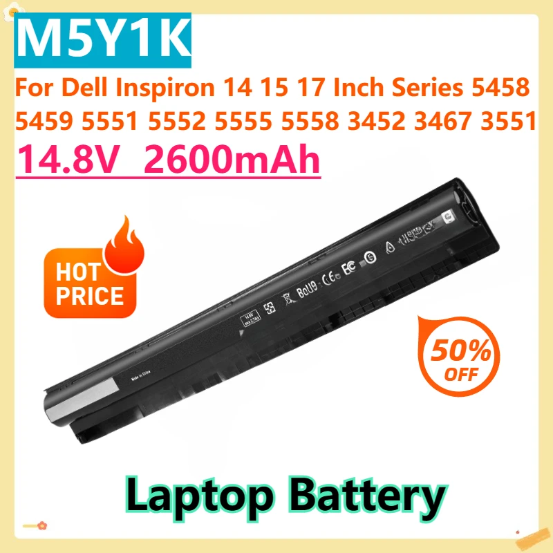 

Аккумулятор для ноутбука Dell Inspiron 14 15 17 дюймов серии 5458 5459 5551 5552 5555 5558 3452 3467 3551 3552 3565 14,8 В 2600 мАч M5Y1K