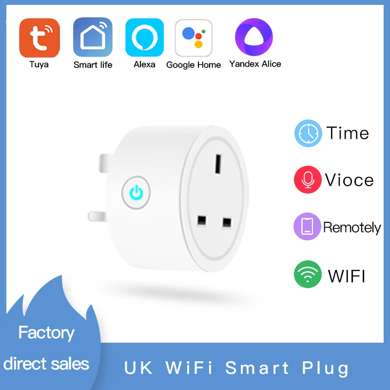 TuYa/Smart Life UK WiFi Smart Plug 16A Wireless Remote,No Hub Required,Control Work With Alexa Google Home Alice Smart Home